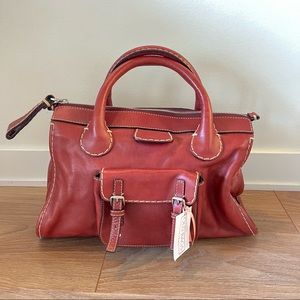 Chloe Red Leather Edith Satchel Bag Purse Travel Bag